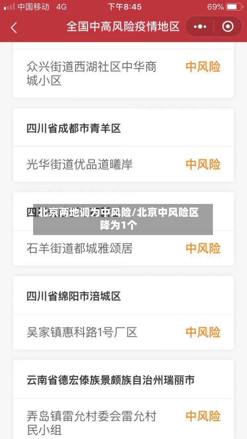 北京两地调为中风险/北京中风险区降为1个