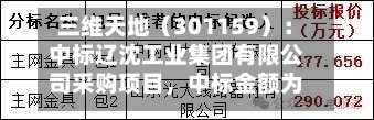 三维天地（301159）：中标辽沈工业集团有限公司采购项目，中标金额为268.39万元