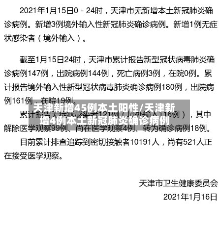 天津新增45例本土阳性/天津新增4例本土新冠肺炎确诊病例